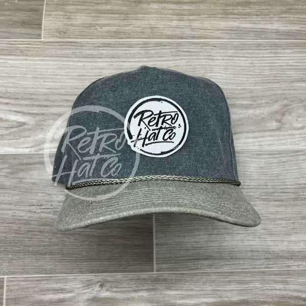 Retro Hat Co. Brand (White) Patch On 2-Tone Stonewashed Rope Charcoal/Sand Ready To Go