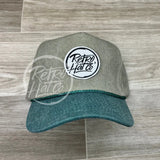 Retro Hat Co. Brand (White) Patch On 2-Tone Stonewashed Rope Sand/Teal Ready To Go