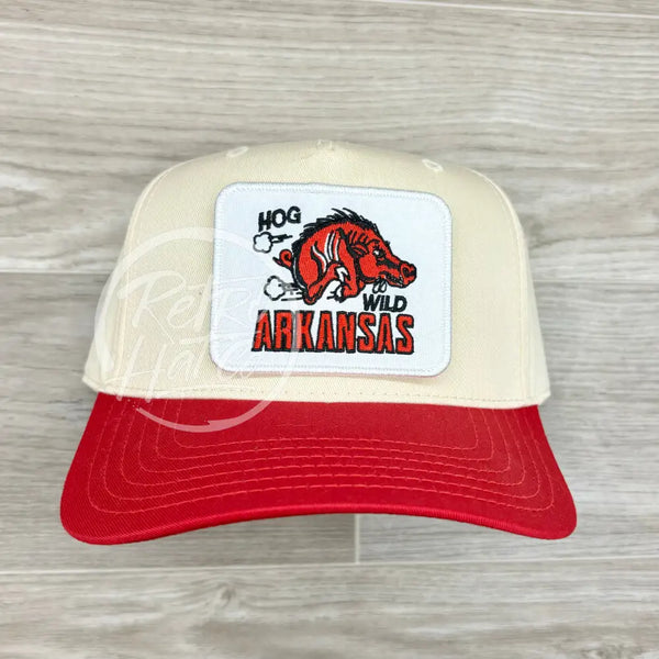 Retro Hog Wild Arkansas Razorback / Hogs Patch On Natural/Red Hat Ready To Go