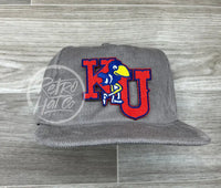 Retro Kansas Jayhawks Ku Patch On Gray Corduroy Hat Ready To Go