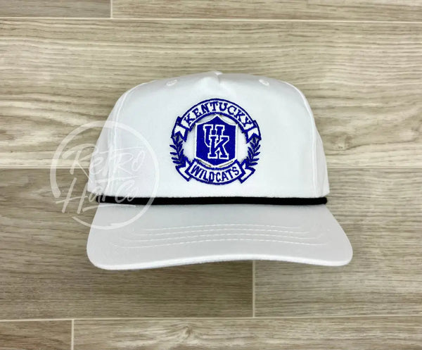 Retro Kentucky Wildcats Crest On White Hat W/Black Rope Ready To Go