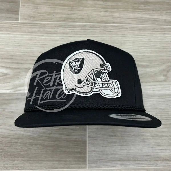 Retro Las Vegas Raiders Helmet Patch On Black Classic Rope Hat Ready To Go