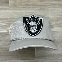 Retro Las Vegas Raiders Shield Patch On Tall Gray Rope Hat Ready To Go