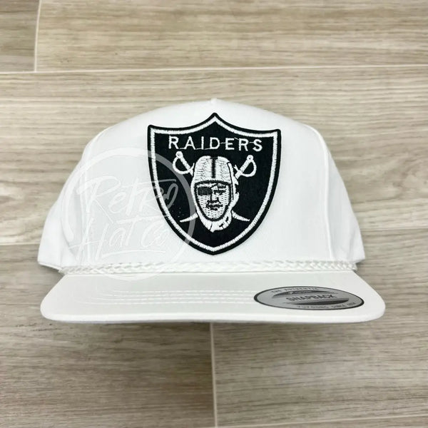 Retro Las Vegas Raiders Shield Patch On White Classic Rope Hat Ready To Go