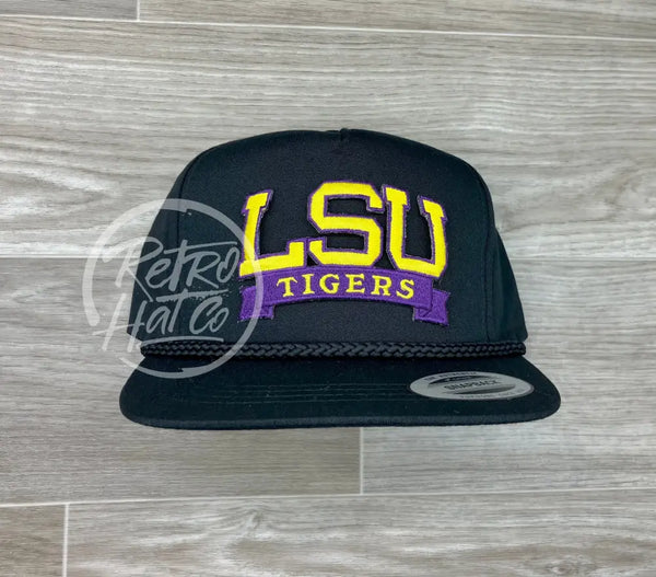 Retro Lsu Tigers Banner On Black Classic Rope Hat Ready To Go