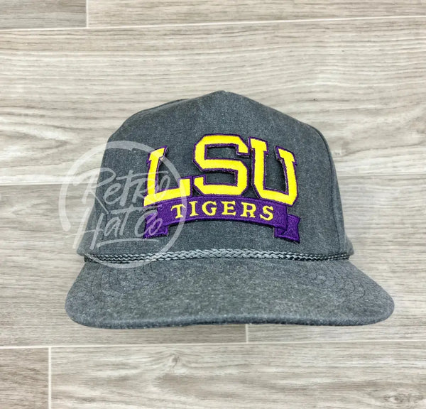 Retro Lsu Tigers Banner On Stonewashed Rope Hat Charcoal Ready To Go