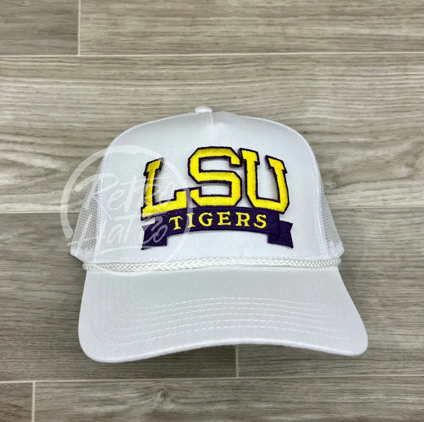 Retro Lsu Tigers Banner On White Meshback Rope Hat Ready To Go