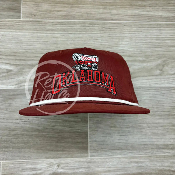 Retro Oklahoma Ou Sooners Arch On Maroon Hat W/White Rope Ready To Go
