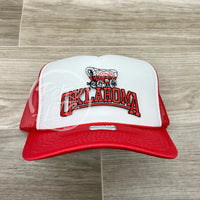 Retro Oklahoma Sooners Arch On Red/White Meshback Trucker Hat Ready To Go