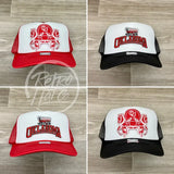 Retro Oklahoma Sooners Arch On Red/White Meshback Trucker Hat Ready To Go