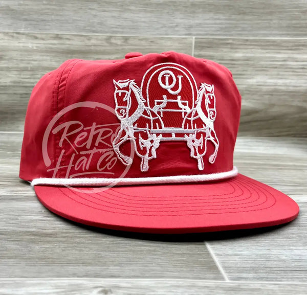 Oklahoma / Ou Sooners Horses On Retro Poly Rope Hat Red Ready To Go