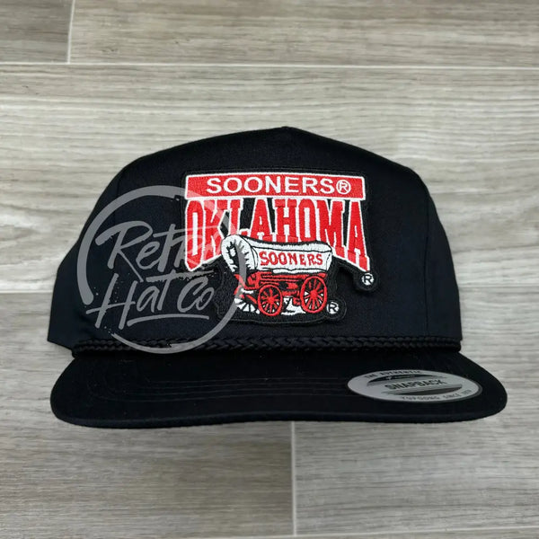 Retro Oklahoma (Ou) Sooners Schooner Wagon On Black Classic Rope Hat Ready To Go