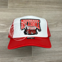 Retro Oklahoma (Ou) Sooners Schooner Wagon On Red/White Meshback Trucker Hat Ready To Go