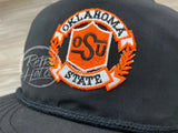 Retro Oklahoma State / Osu Cowboys On Black Poly Rope Hat Ready To Go