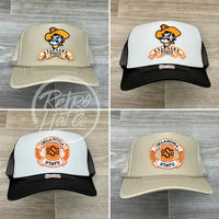 Retro Oklahoma State / Osu Cowboys Crest On Beige Meshback Trucker Hat Ready To Go