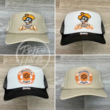 Retro Oklahoma State / Osu Cowboys Crest On Beige Meshback Trucker Hat Ready To Go