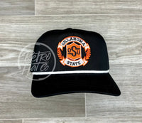 Retro Oklahoma State / Osu Cowboys Crest On Rope Hat Black W/White Ready To Go