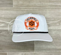 Retro Oklahoma State / Osu Cowboys Crest On Rope Hat White W/Black Ready To Go