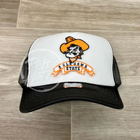 Retro Oklahoma State / Pistol Pete Osu Cowboys On Black/White Meshback Trucker Hat Ready To Go