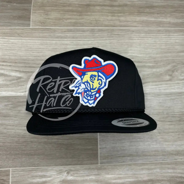 Retro Ole Miss Colonel Reb On Black Classic Rope Hat Ready To Go
