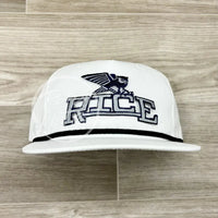 Retro Rice University Arch On White Hat W/Black Rope Ready To Go