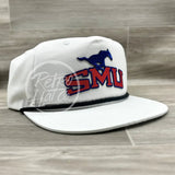 Retro Smu Arch On White Hat W/Black Rope Ready To Go