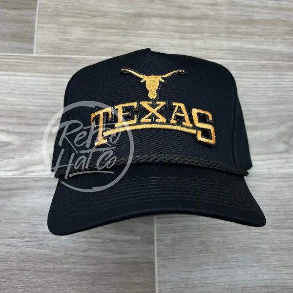 Retro Texas Longhorns Arch On Tall Black Rope Hat Ready To Go