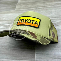 Retro Toyota Patch On Solid Front Camo Trucker Hat Ready To Go