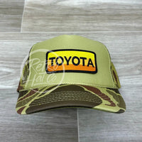 Retro Toyota Patch On Solid Front Camo Trucker Hat Ready To Go