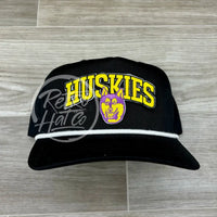 Retro Washington Huskies Patch On Rope Hat Black W/White Ready To Go