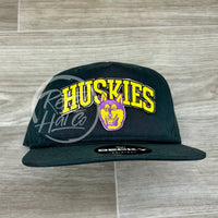 Retro Washington Huskies Patch On Rope Hat Solid Charcoal Black Ready To Go