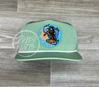 Ride Til You Die Surfing Skeleton On Green Poly Retro Rope Hat Ready To Go