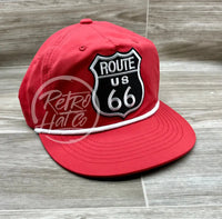 Route 66 Patch On Red Poly Rope Hat Ready To Go
