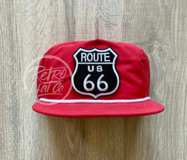 Route 66 Patch On Red Poly Rope Hat Ready To Go