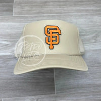 San Francisco Giants Sf Patch On Beige Meshback Trucker Hat Ready To Go