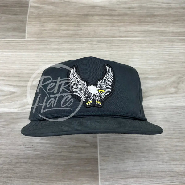 Screaming Eagle / Biker Patch On Dark Charcoal Retro Rope Hat Ready To Go