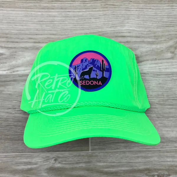 Sedona Patch On Neon Lime Nylon Retro Rope Hat Ready To Go