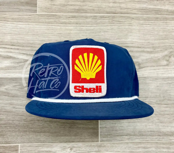 Shell Oil Patch On Blue Poly Rope Hat Ready To Go