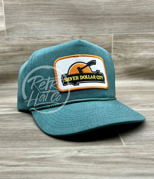 Silver Dollar City Patch On Stonewashed Rope Hat With Snapback Teal Ready To Go