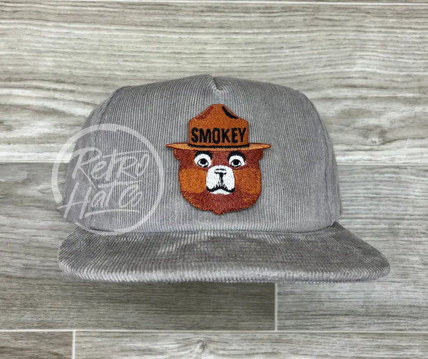 Smokey The Bear On Gray Corduroy Hat Ready To Go