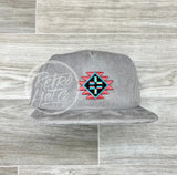 Southwestern / Aztec Tribal Patch On Corduroy Snapback Hat Gray Ready To Go