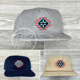 Southwestern / Aztec Tribal Patch On Corduroy Snapback Hat Ready To Go