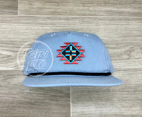 Southwestern / Aztec Tribal Patch On Retro Rope Hat Baby Blue W/Black Ready To Go