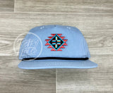 Southwestern / Aztec Tribal Patch On Retro Rope Hat Baby Blue W/Black Ready To Go