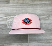 Southwestern / Aztec Tribal Patch On Retro Rope Hat Blush W/Maroon Ready To Go