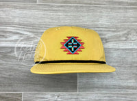 Southwestern / Aztec Tribal Patch On Retro Rope Hat Mustard W/Black Ready To Go