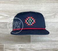 Southwestern / Aztec Tribal Patch On Retro Rope Hat Navy W/Red Ready To Go