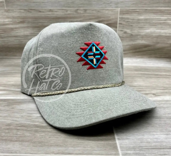 Southwestern / Aztec Tribal Patch On Sand Stonewashed Rope Hat Ready To Go