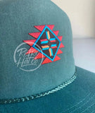 Southwestern / Aztec Tribal Patch On Teal Stonewashed Rope Hat Ready To Go