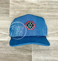 Southwestern / Tribal Patch On Sky Stonewashed Rope Hat Ready To Go